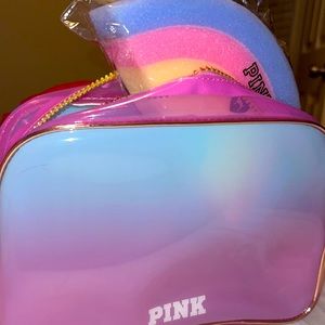 Pink Beauty Bag w/ rainbow bath sponge (New)